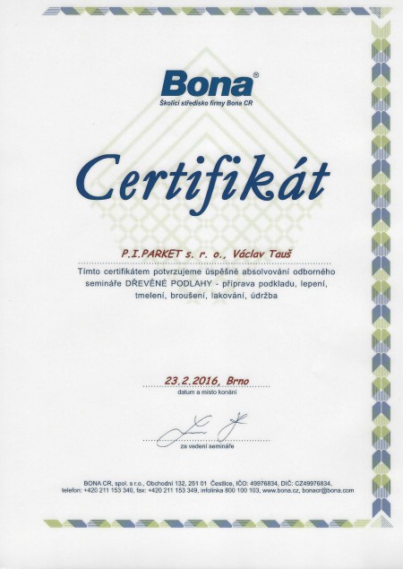 Certifikát BONA