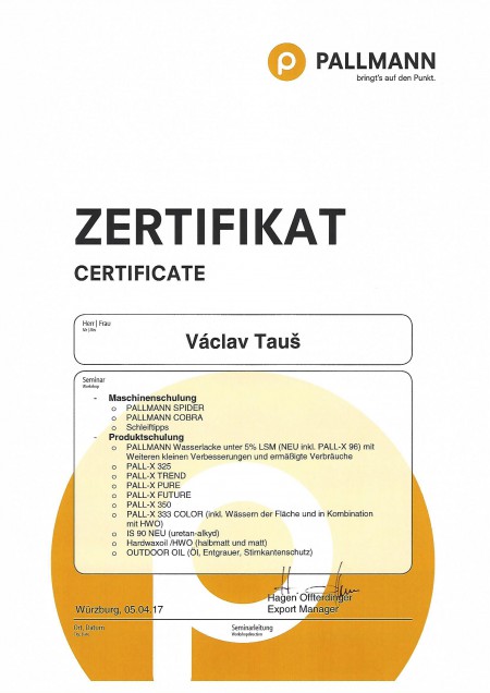 Certifikát Pallmann